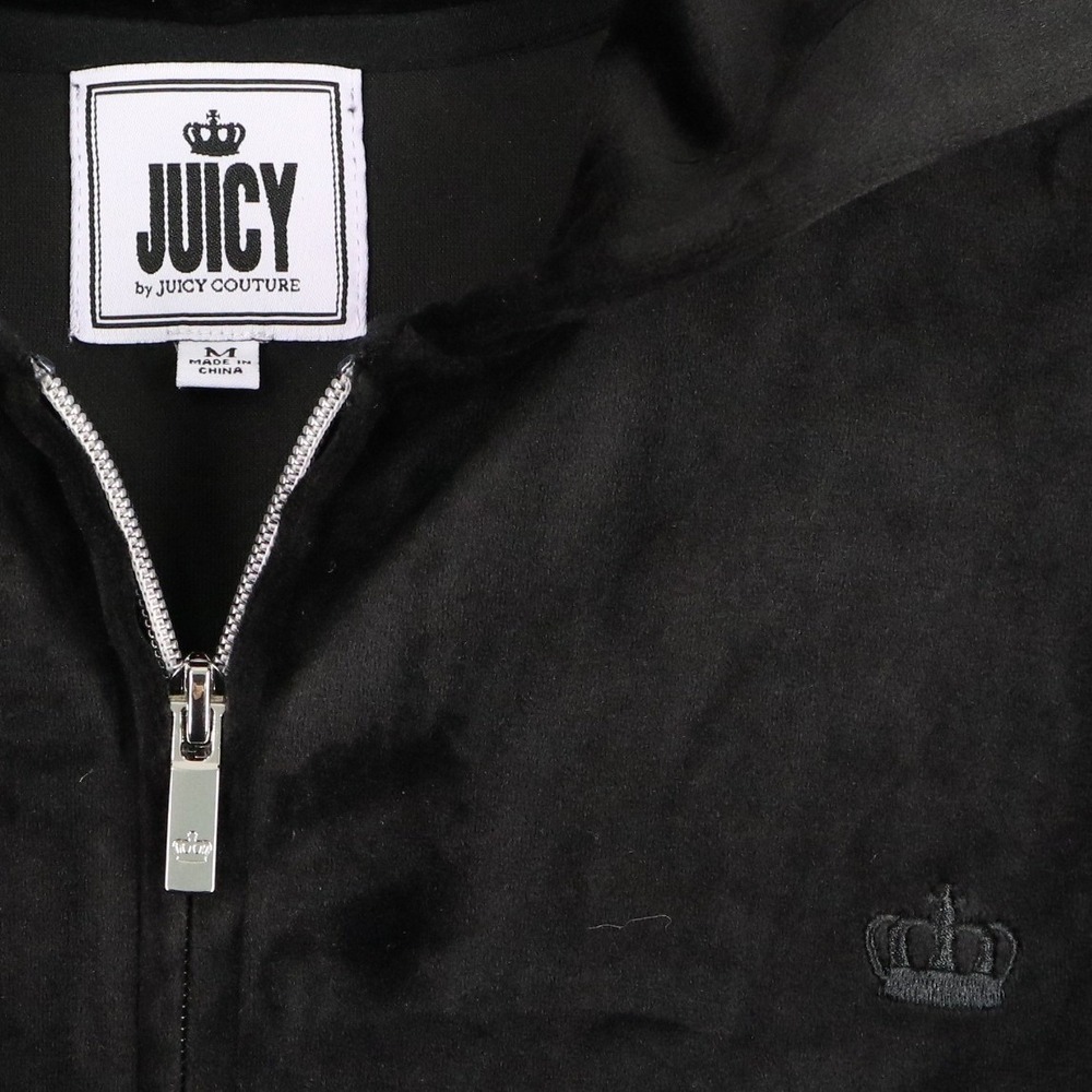Juicy Couture Velour Zip Up Hoodie Womens M Embroidered Crown Casual Loungewear - Picture 2 of 9